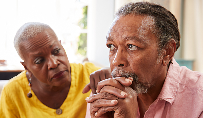 concerned older couple