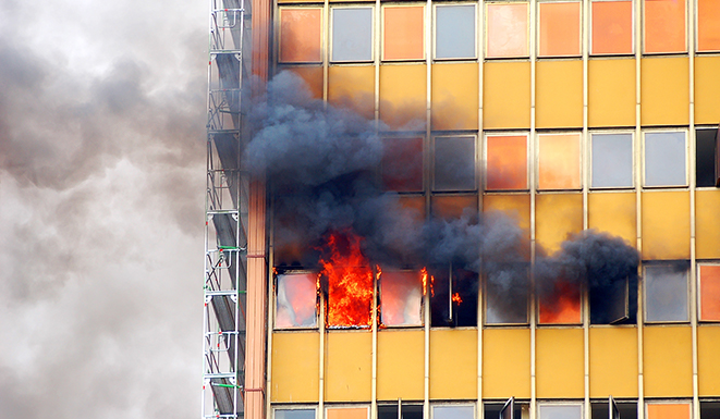 building burning